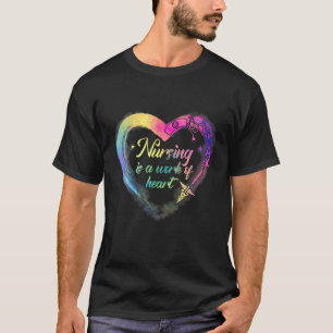 Nursing Is A Work Of Heart RN ER Nurse Water Colou T-Shirt