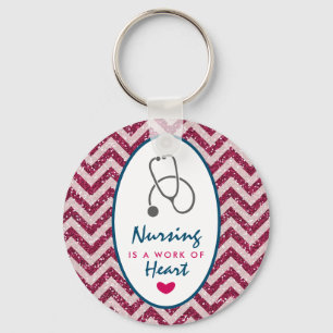 Nursing is a work of Heart Saying w/ Stethescope Keychain