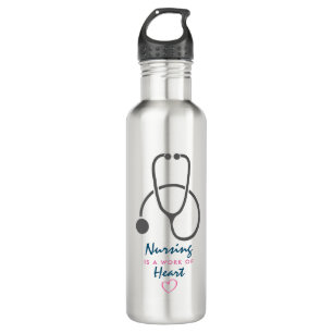 Nursing is a work of Heart Saying w/ Stethoscope 710 Ml Water Bottle