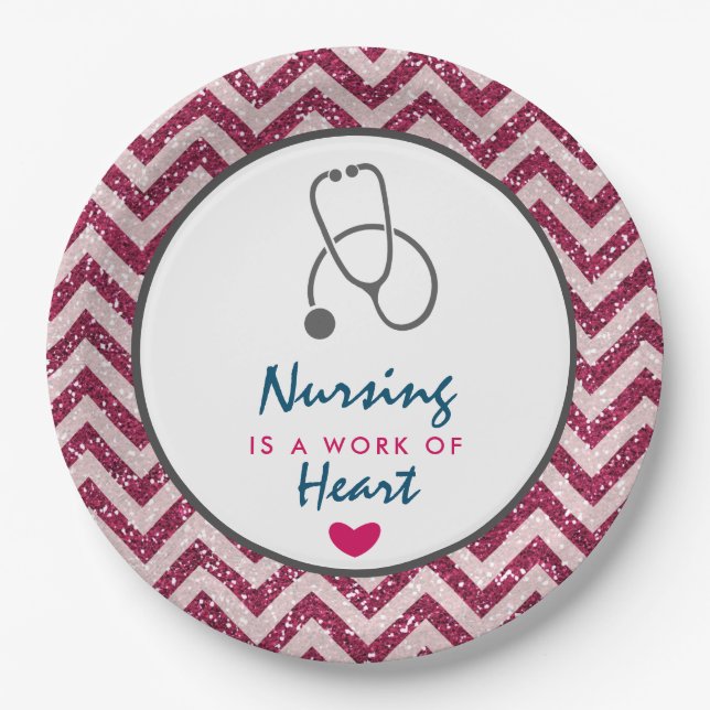 Nursing is a work of Heart Saying w/ Stethoscope Paper Plate (Front)