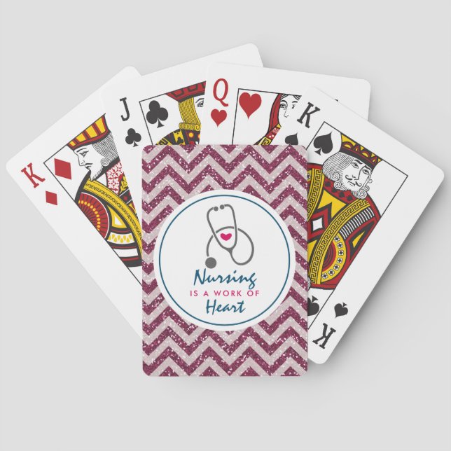 Nursing is a work of Heart Saying w/ Stethoscope Playing Cards (Back)