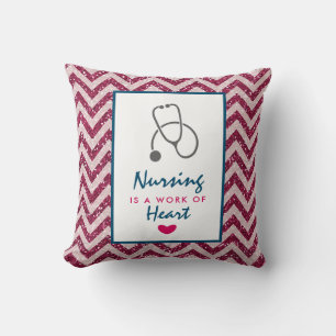 Nursing is a work of Heart Saying w/ Stethoscope Throw Pillow