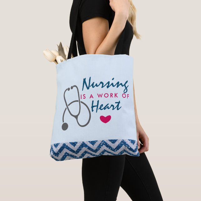 Nursing is a work of Heart Saying w/ Stethoscope Tote Bag (Close Up)
