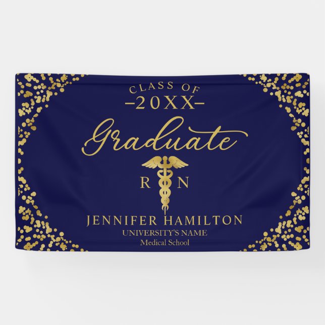 Nursing Medical School Blue Gold Graduation Banner (Horizontal)