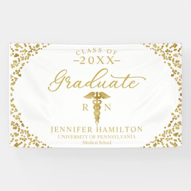 Nursing Medical School White Gold Graduation Banner (Horizontal)