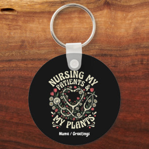Nursing My Patients & My Plants Retro Floral Steth Keychain