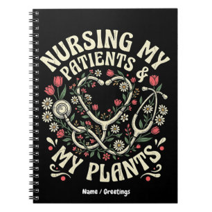 Nursing My Patients & My Plants Retro Floral Steth Notebook