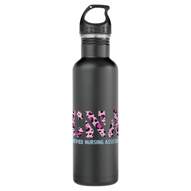 Nursing Pink Leopard Certified Nursing Assistant C 710 Ml Water Bottle (Front)