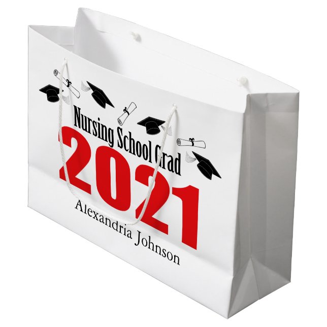 Nursing School 2021 Graduation Gift Bag (Red Caps) (Front Angled)