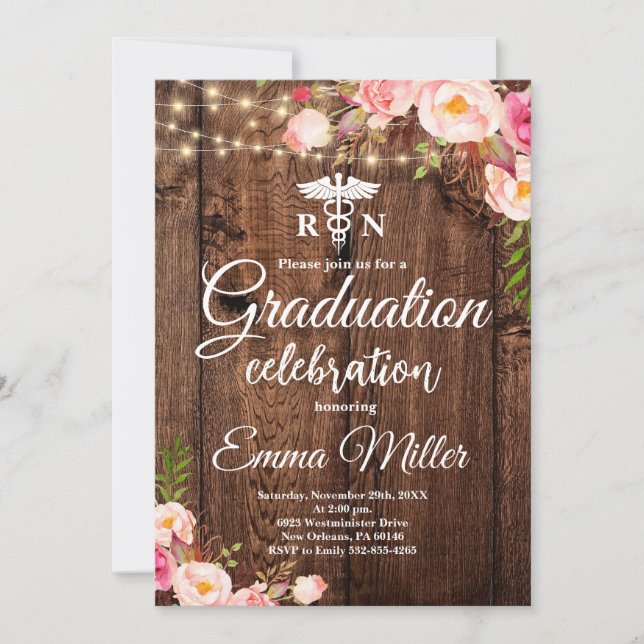 Nursing School Boho Floral Graduation Invitation (Front)