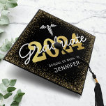 Nursing School Class of 2024 Graduation Cap Topper<br><div class="desc">Nursing student graduation cap topper featuring a stylish black background that can be changed to any colour,  the caduceus symbol,  gold glitter border,  the year 2024 in a faux gold foil font,  and a modern text template that is easy to personalize.</div>