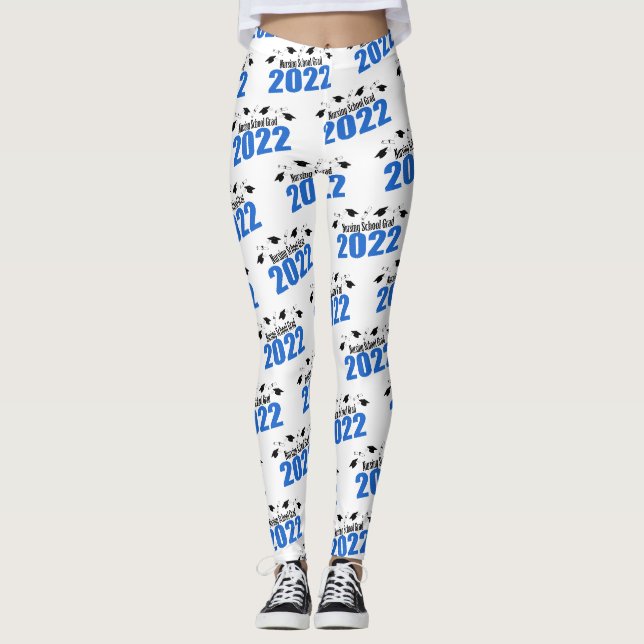 Nursing School Grad 2022 Caps And Diplomas (Blue) Leggings (Front)