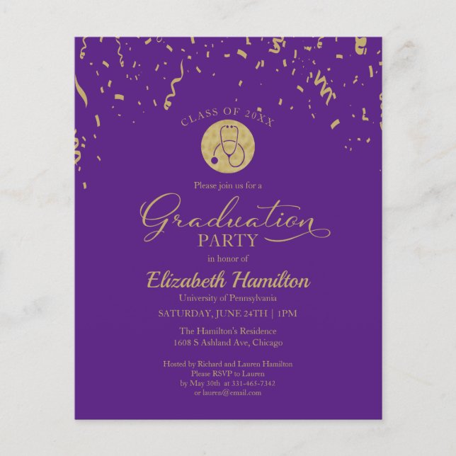 Nursing School Grad Party Budget Invitation (Front)