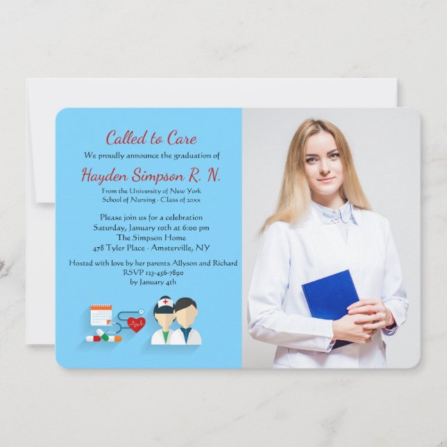 Nursing School Graduates Photo Invitation (Front)