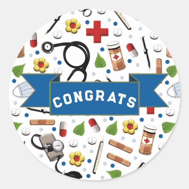 Nursing School Graduation Congrats Classic Round Sticker (Front)