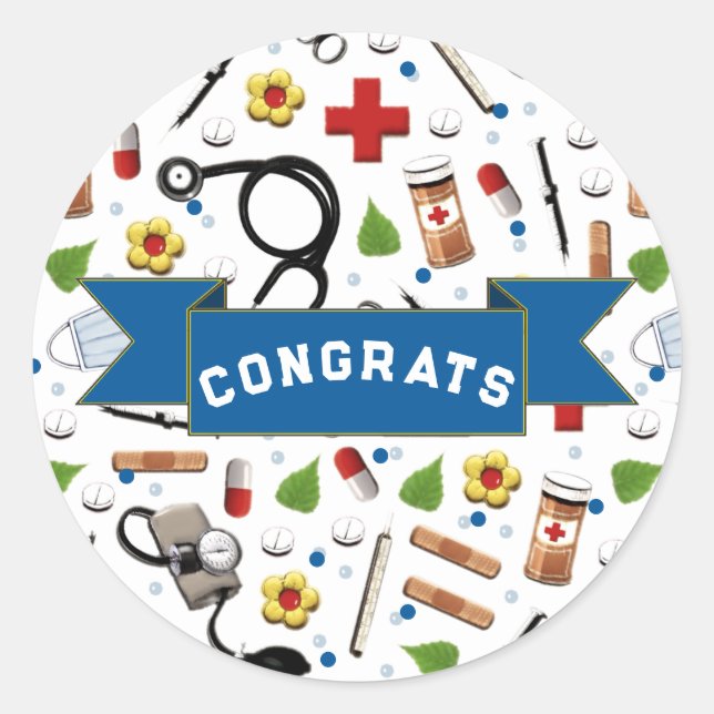 Nursing School Graduation Congrats Classic Round Sticker (Front)
