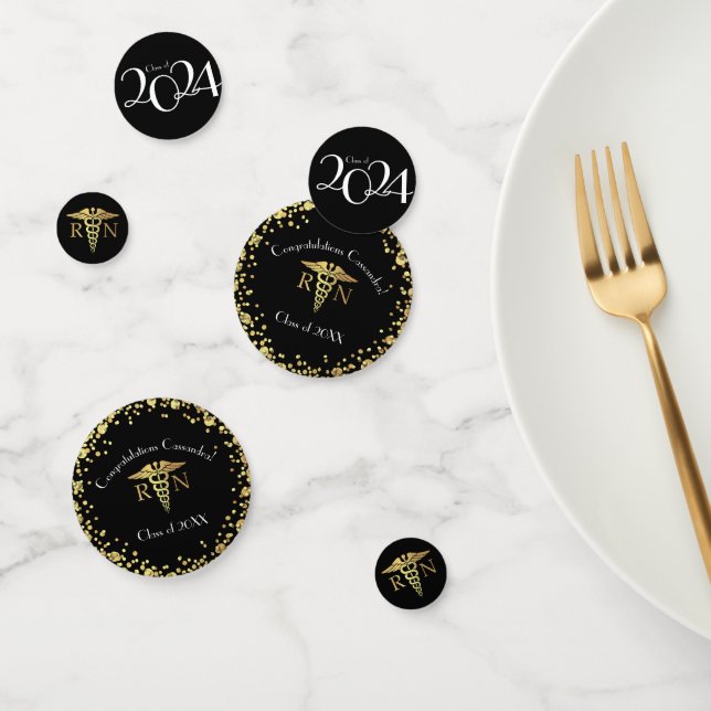 Nursing School Graduation Party Black Gold Confetti (Group)
