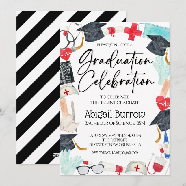 Nursing School Graduation Party Invitation (Front/Back)
