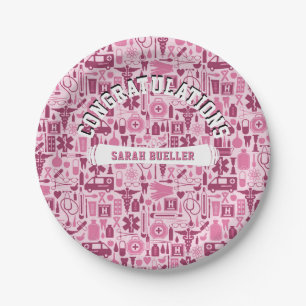 Nursing School Graduation Party Pink Pattern Paper Plate