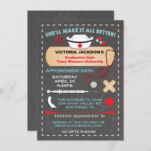 Nursing School Graduation Party Prescription Invitation (Front/Back)