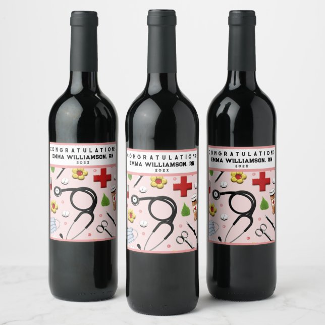 Nursing School Graduation Party Wine Label (Bottles)