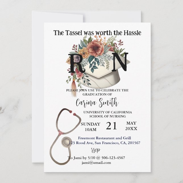 Nursing School Graduation Vintage Boho Floral Invitation (Front)