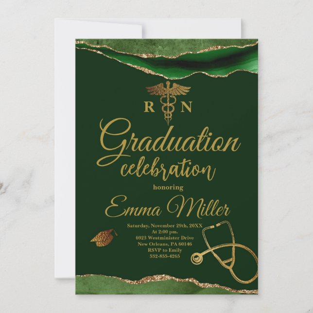 Nursing School Green and Gold Graduation Party Invitation (Front)