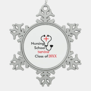 Nursing School survivor class of 20XX medical nurs Snowflake Pewter Christmas Ornament