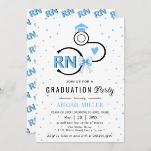 Nursing shool stethoscope blue RN graduation Invit Invitation