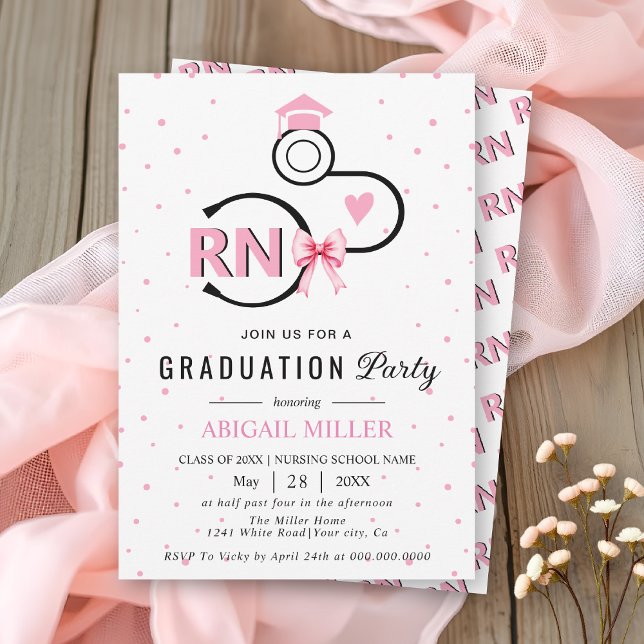 Nursing shool stethoscope pink RN graduation Invitation (Creator Uploaded)