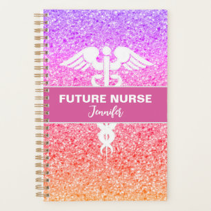 Nursing Student Caduceus Rainbow Glitter Name Planner