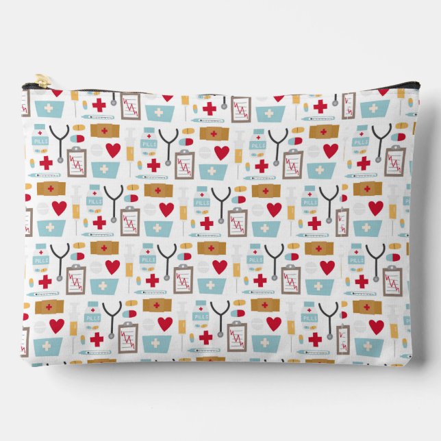 Nursing student doctor medical icons needle pills  accessory pouch (Front)