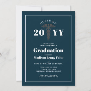 Nursing Student Graduation Navy Blue White Medical Invitation