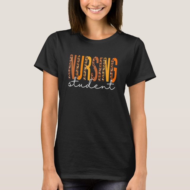 Nursing Student Leopard Fall Autumn  Thanksgiving T-Shirt (Front)