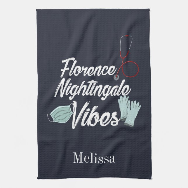 Nursing Student Nightingale Vibes Personalized Kitchen Towel (Vertical)