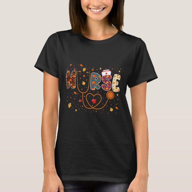 Nursing Thanksgiving Day Stethoscope Fall Nurse Co T-Shirt (Front)