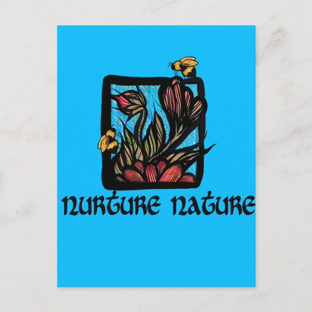 Nurture Nature Bee and Flowers                     Postcard (Front)
