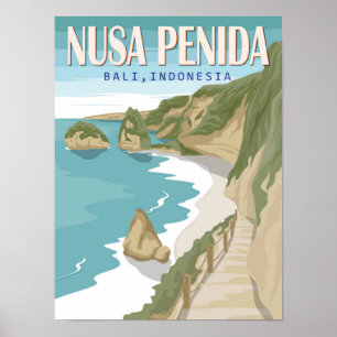 Nusa Penida Beach Bali Indonesia Vintage Poster