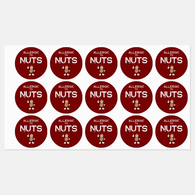 Nut Allergy Colourful Waterproof Round Sticker (Sheet)