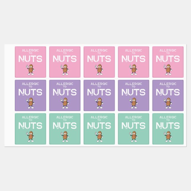 Nut Allergy Colourful Waterproof Square Sticker (Sheet)