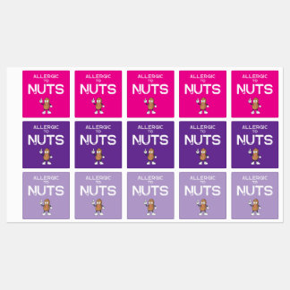 Nut Allergy Colourful Waterproof Square Sticker