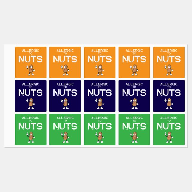 Nut Allergy Colourful Waterproof Square Sticker (Sheet)