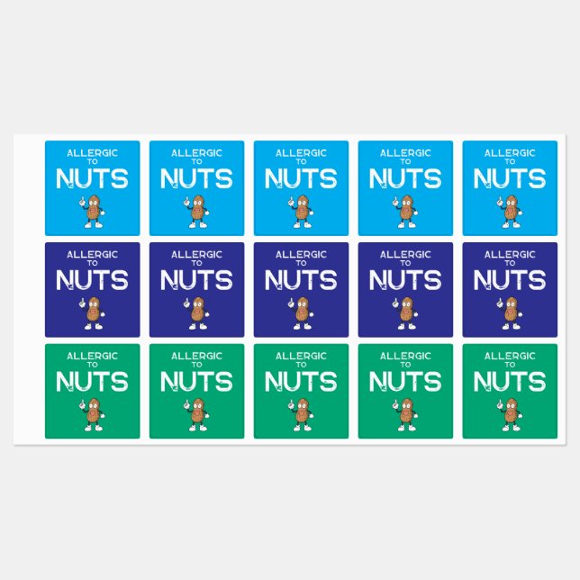 Nut Allergy Colourful Waterproof Square Sticker (Sheet)