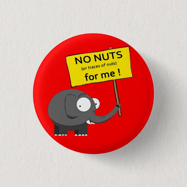 Nut Allergy Elephant 1 Inch Round Button (Front)