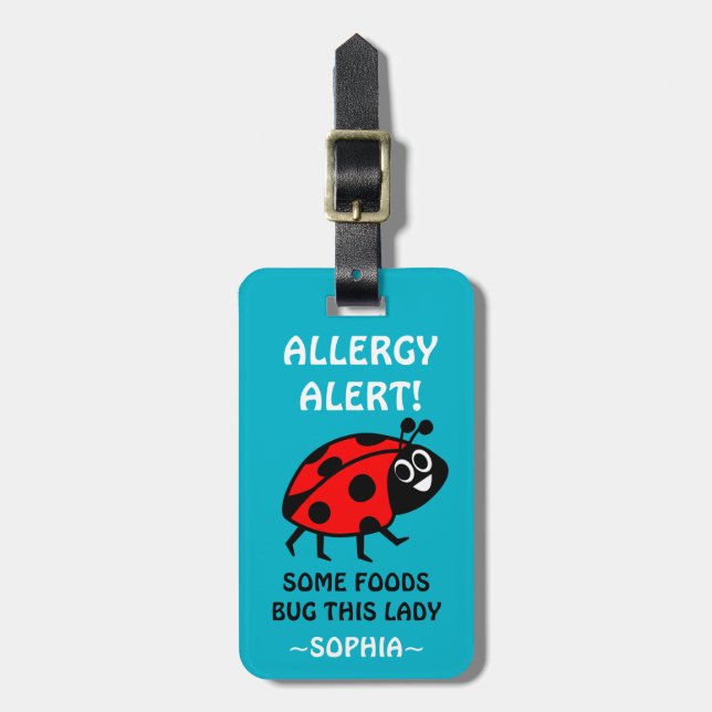 Nut Allergy Ladybug Medical Alert Luggage Tag (Front Vertical)