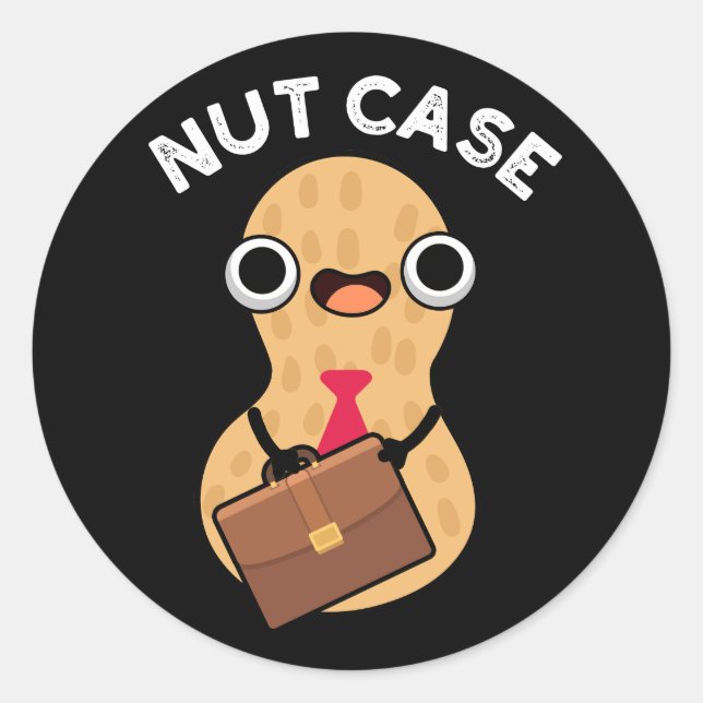 Nut Case Funny Peanut Puns Dark BG Classic Round Sticker (Front)