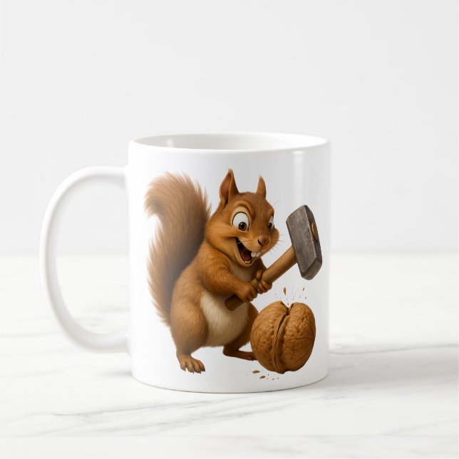 "Nut-Cracking Squirrel Coffee Mug (Left)