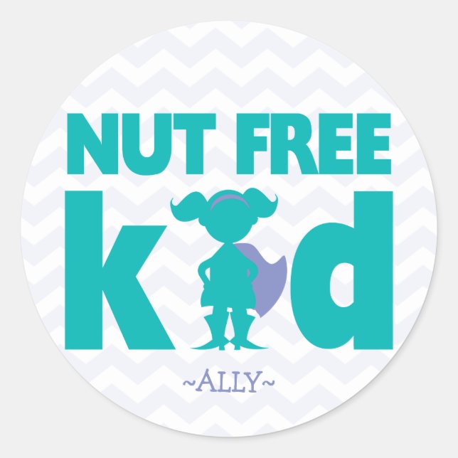 Nut Free Kid Superhero Girl Allergy Stickers (Front)