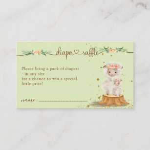 Nut green Lamb Sheep Baby Shower Diaper Raffle Enclosure Card
