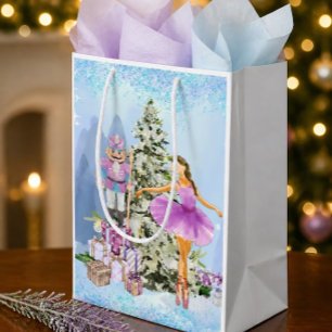 Nutcracker and Ballerina Lavender Christmas Medium Gift Bag